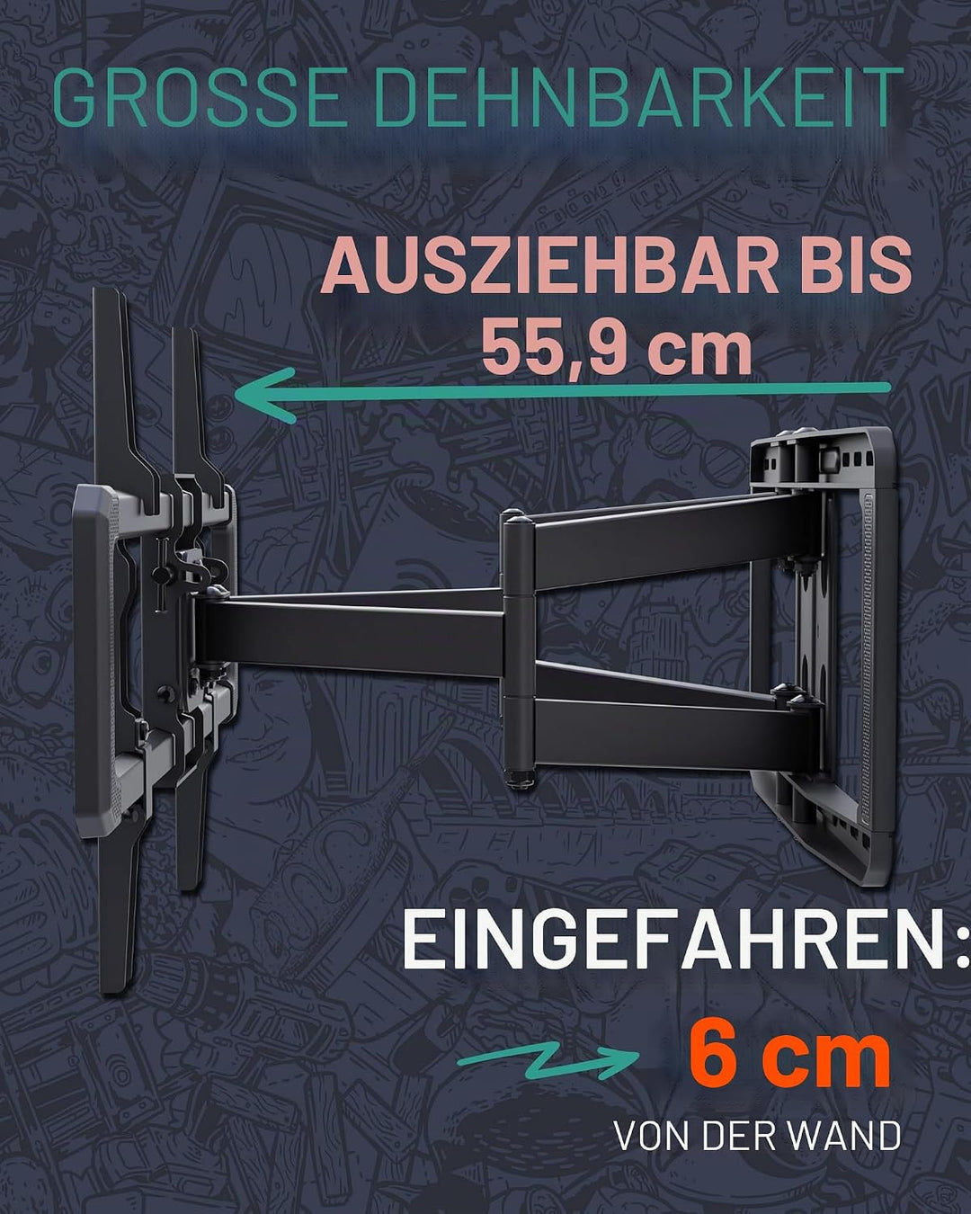 ECHOGEAR Full Motion Articulating TV Wall Mount Bracket for 42"-86" TVs - Easy to Install On 16", 18