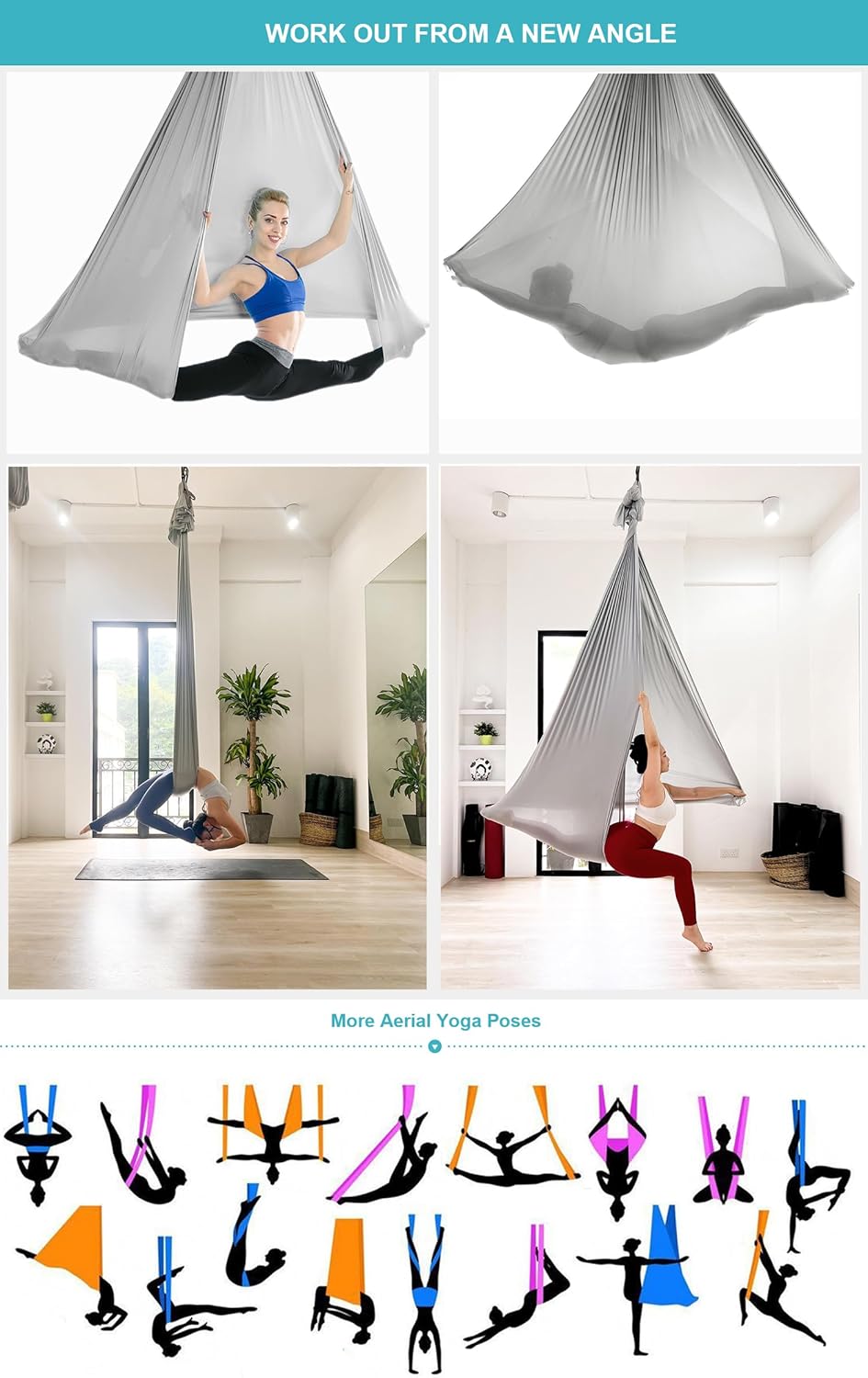 Yoga-Set für Erwachsene, Yoga-Zubehör, 500 kg Belastung, inkl. Kompletter Installationshardware Grey