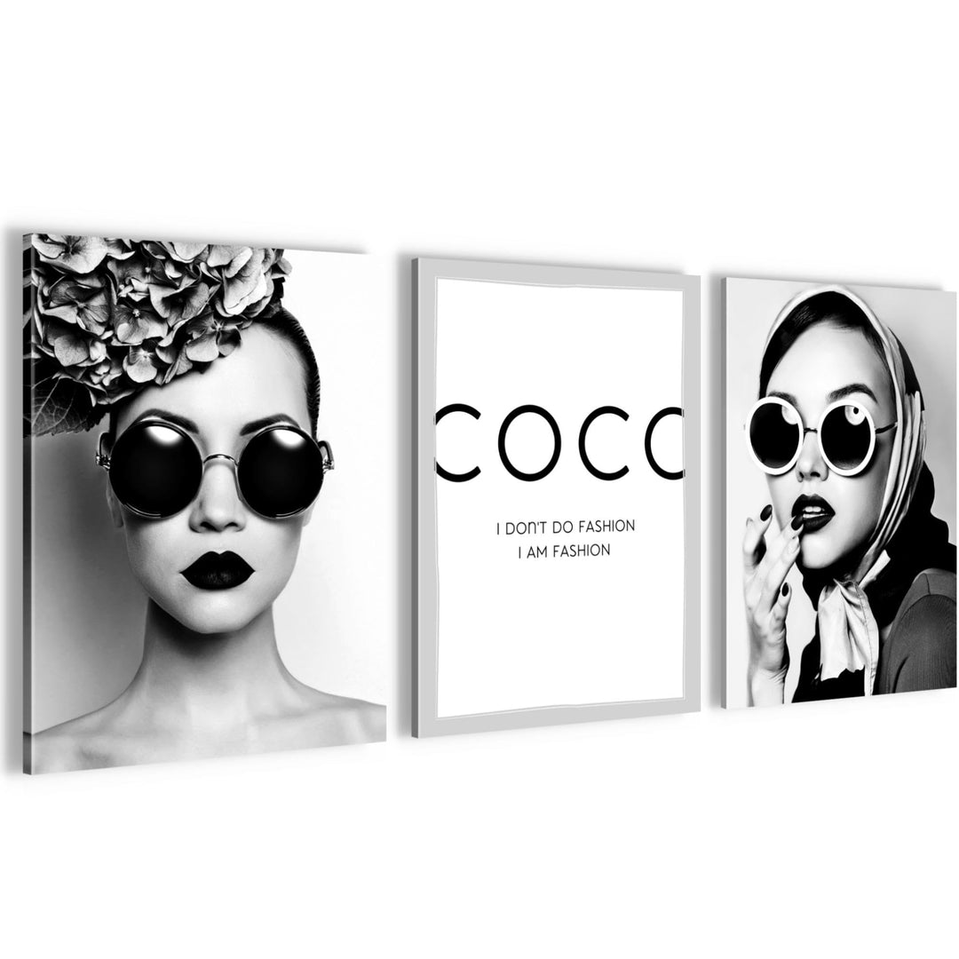 Novart Wandbilder Set Coco Fashion - KOMPLETT AUFHÄNGFERTIG - Wohnzimmer Mädchen Teenager Deko - 3 M