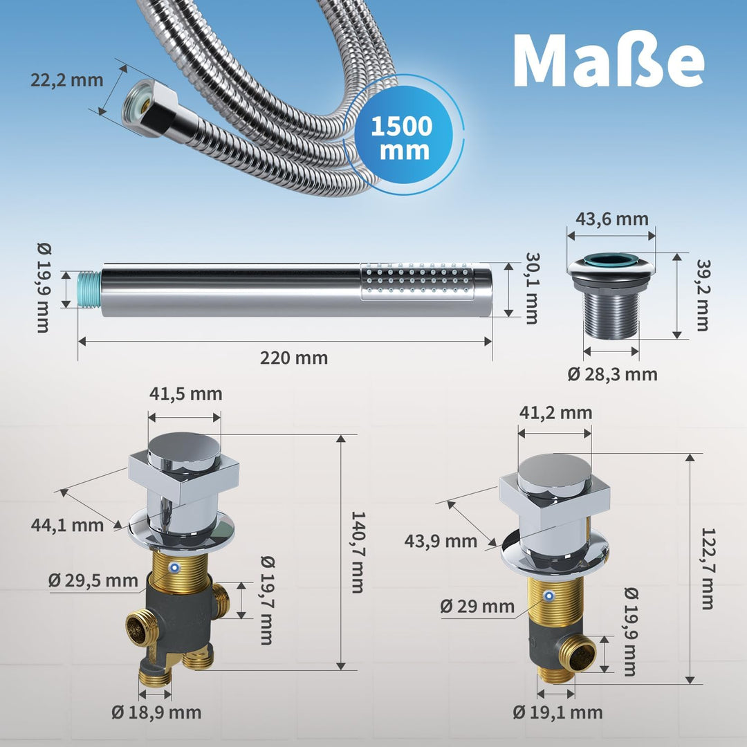 AQUADE Badewannenarmatur mit Handbrause Modell: Wannenrandarmatur 4 Loch | Mischbatterie Badewanne m