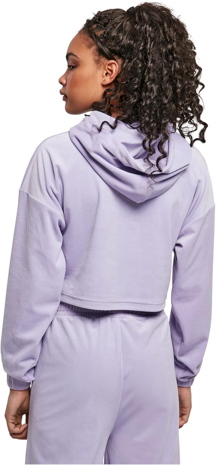 Urban Classics Damen Hoody kurzer Oversize Kapuzenpullover aus weichem Samtstoff, bauchfreier Kapuze