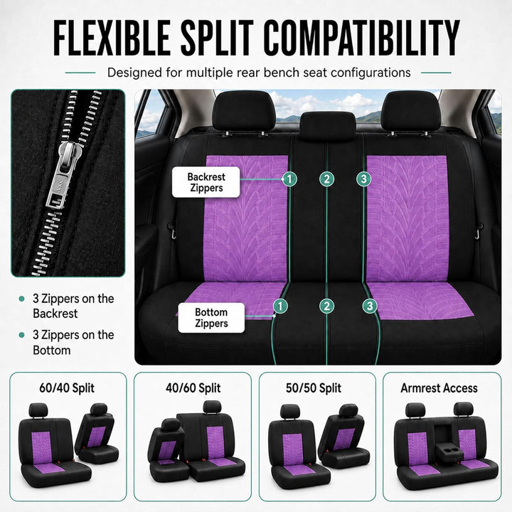 FH GROUP Travel Master Autositzbezug, kompatibel mit Airbag und geteilter Bank, komplettes Set, Viol