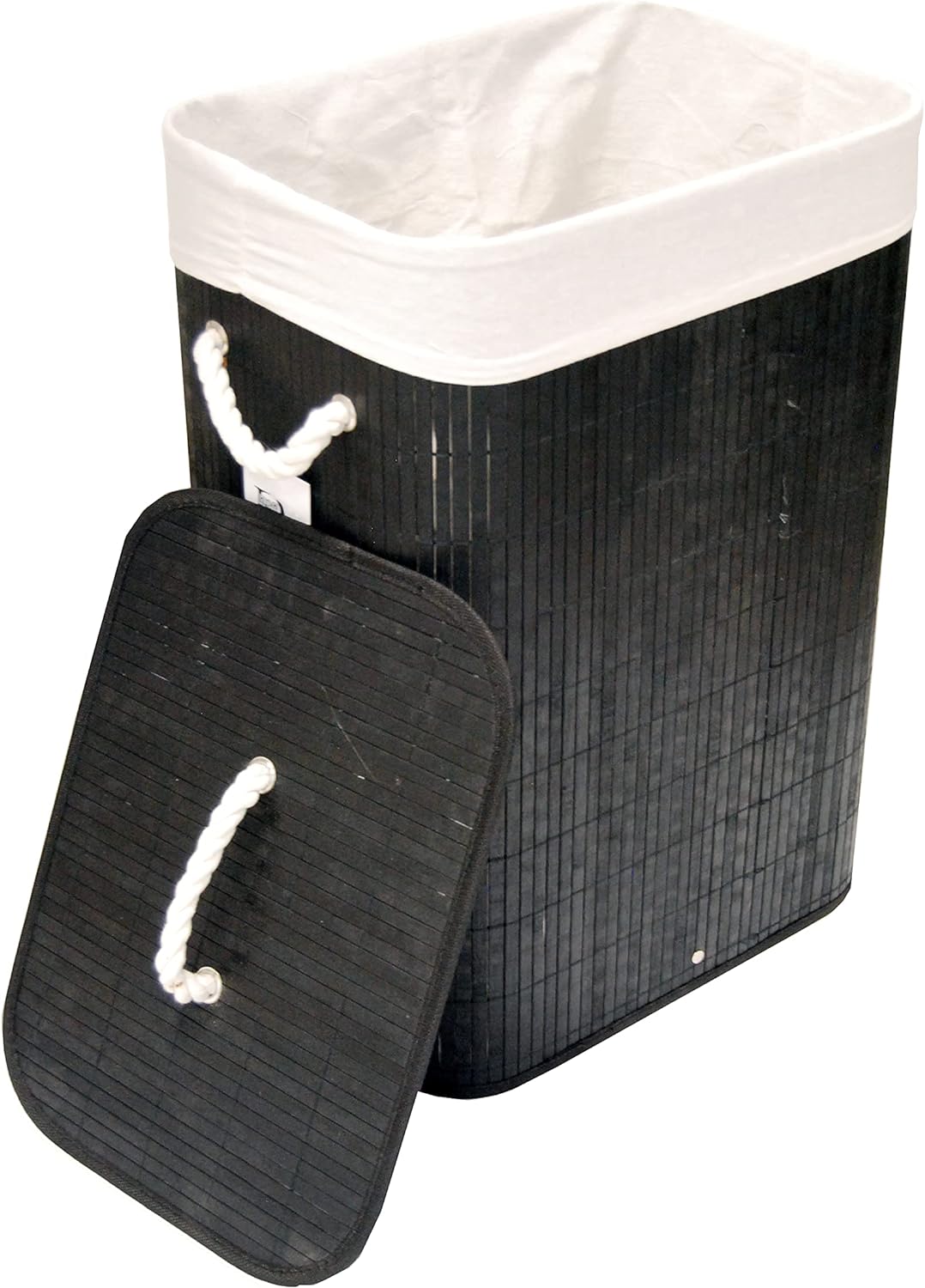 Wäschekorb Wäschetruhe Bambus schwarz faltbar m. Bezug Deckel Hangriff 40x30 H.57cm