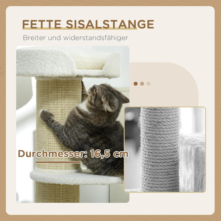 PawHut Kratzbaum 91 cm Katzenturm mit Sisalstämme, Plattform, Kissen mehrstöckiger Katzenkratzbaum,