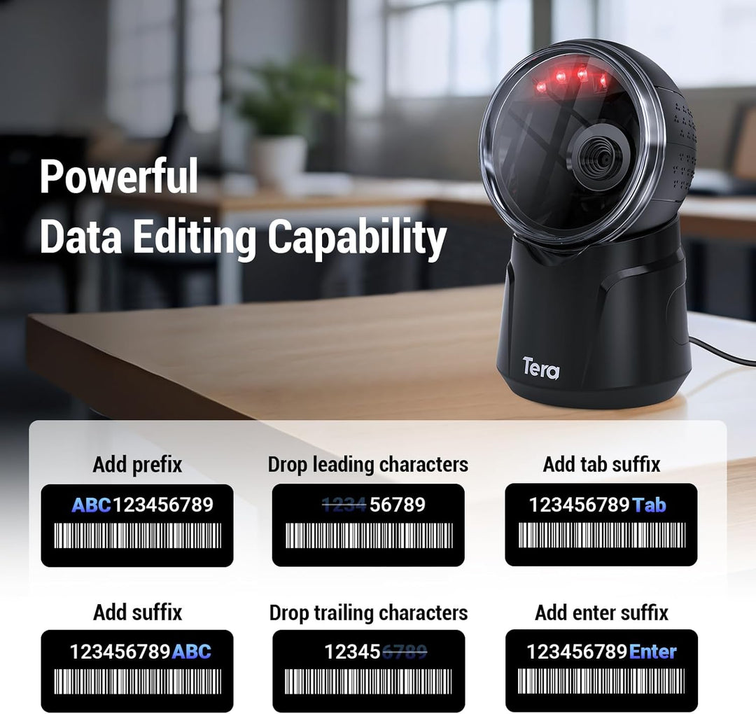 Tera Barcode-Scanner Desktop Omnidirektional: 1D 2D QR Freihändiger USB-Verdrahteter Barcodescanner