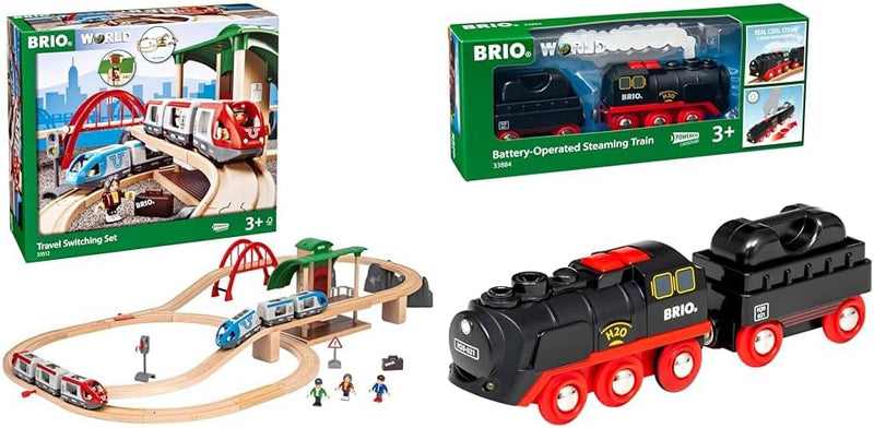 BRIO World 33512 Grosses BRIO Bahn Reisezug Set & World 33884 Batterie-Dampflok mit Wassertank - Lok