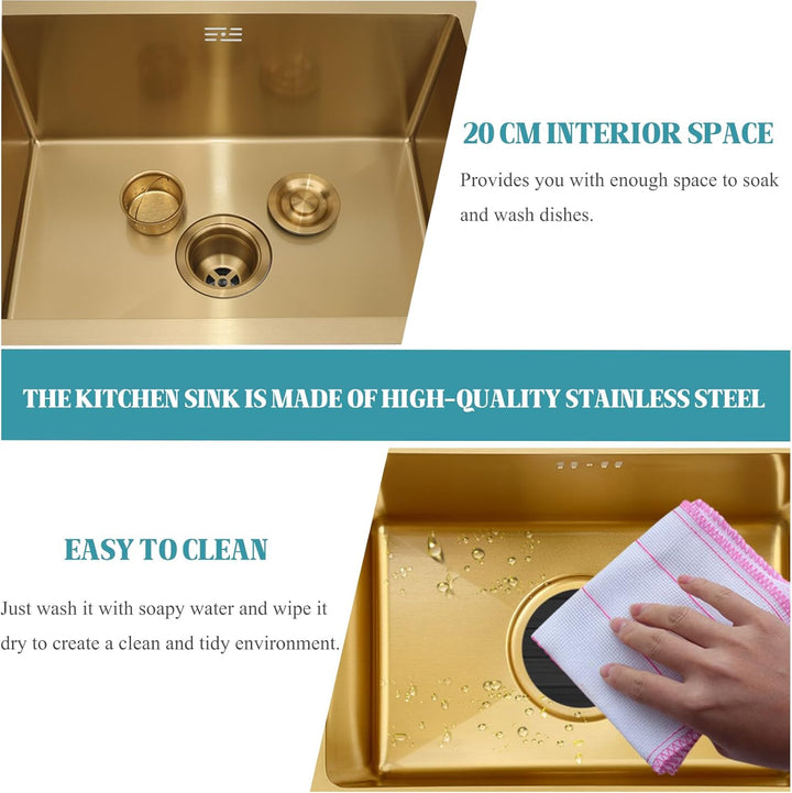 Küchenspülen Einzelnes Becken In Gebürstetem Gold Spüle Aus Edelstahl Quadratische Einbau- Oder Unte