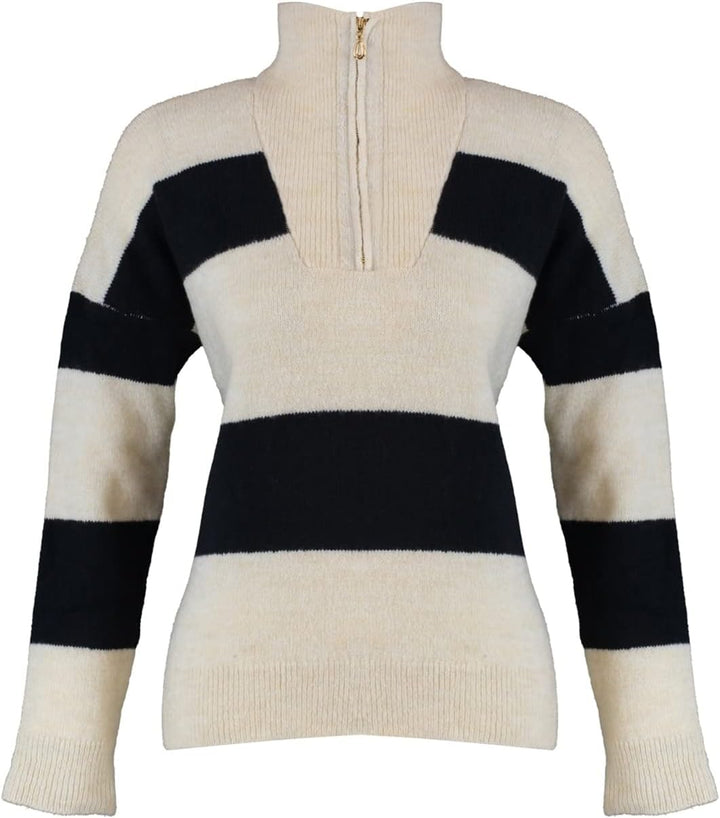 TRENDYOL Damen Stehkragen Gestreift Oversize Sweater Sweatshirt M Grau, M Grau