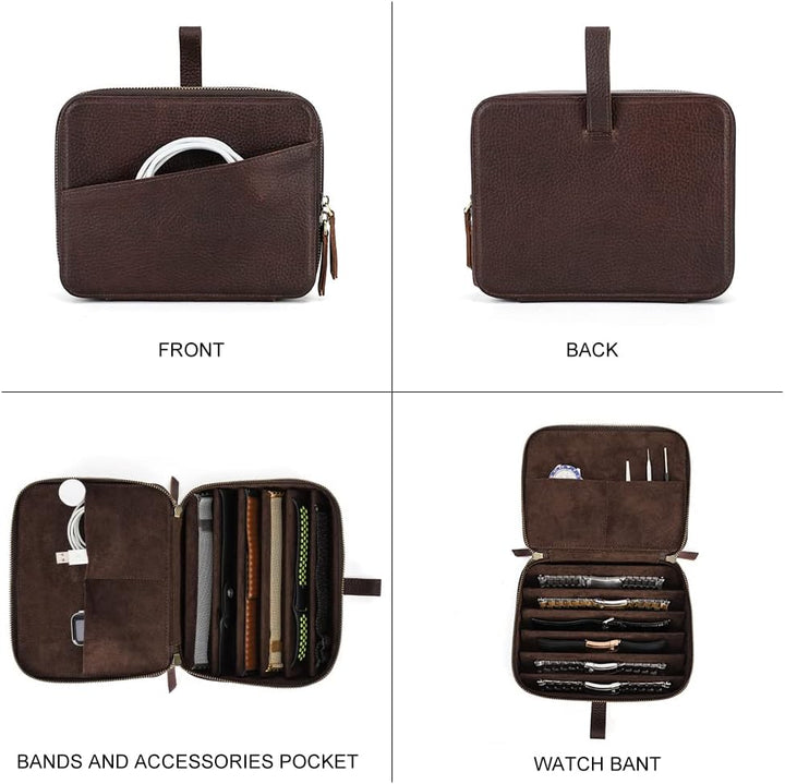 Hiram Uhrenarmbänder, Organizer, Leder, 6 Uhrenarmbänder, Reiseetui mit Griff, tragbare Uhrenarmband