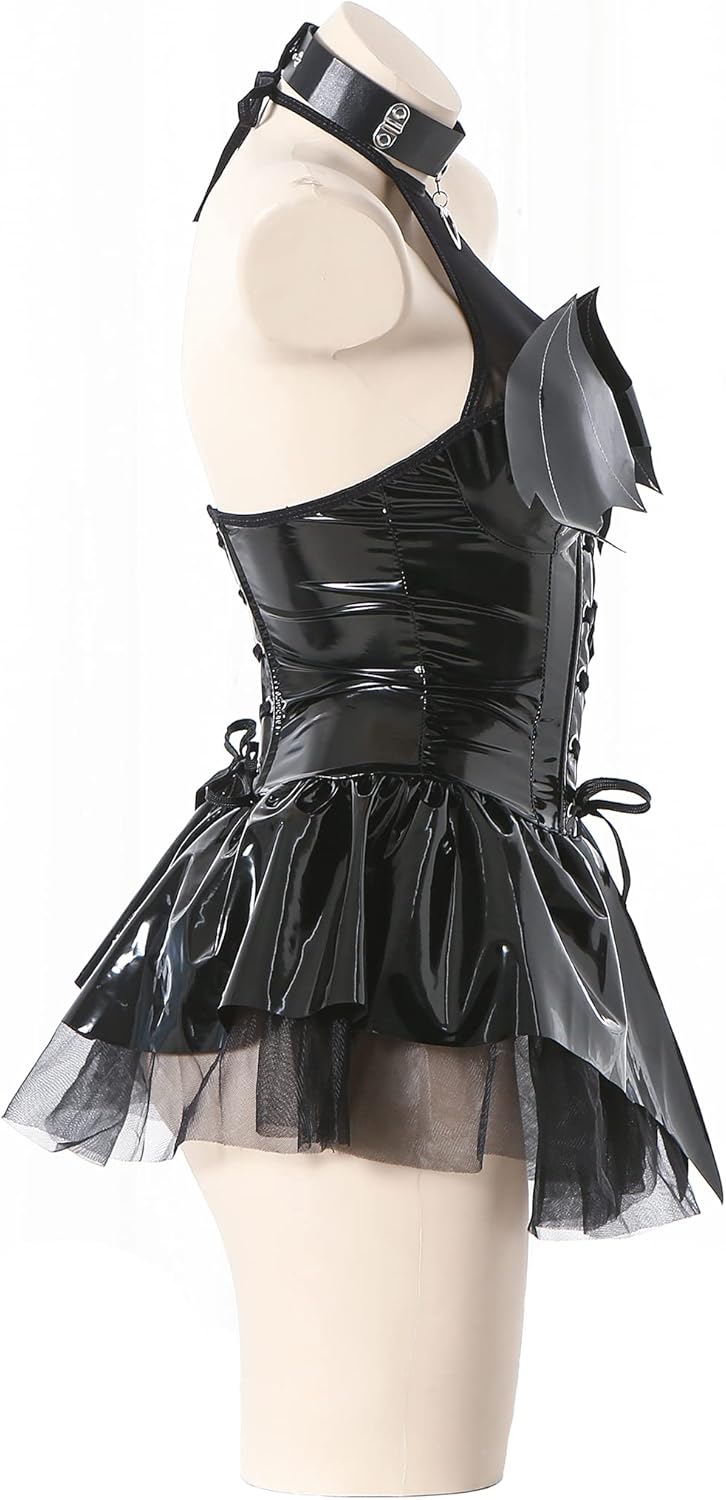 Zyimsva Damen Cosplay Halloween Kostüm Fledermaus Imp See-Through Skirt Set XXL Schwarz, XXL Schwarz