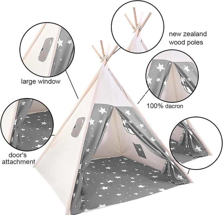 Baketron Tipi Zelt für Kinder - Spielzelt mit Bodendecke und Fenster für Mädchen drinnen und drausse
