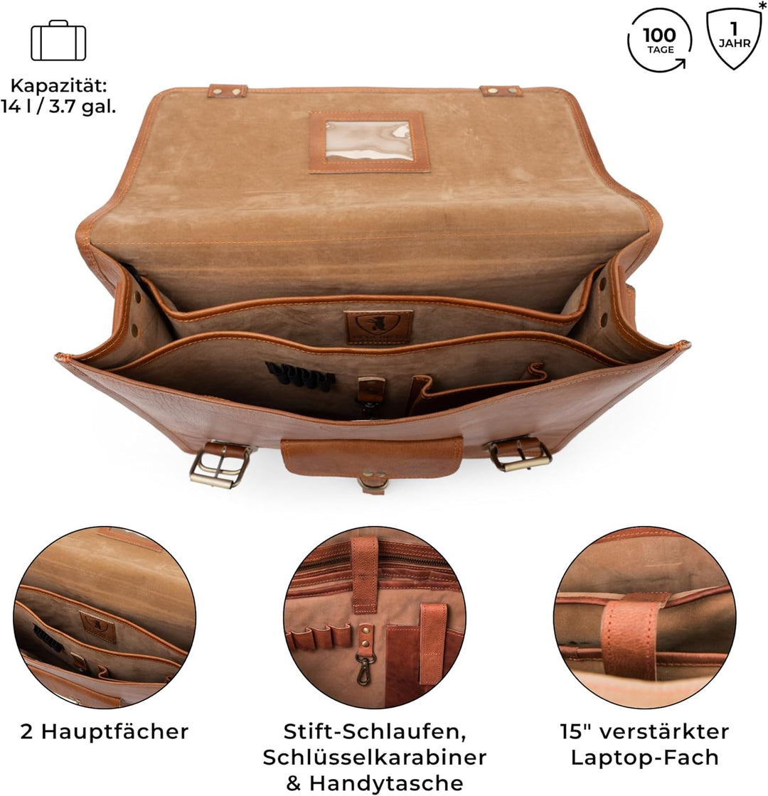 Berliner Bags Vintage Umhängetasche Berlin M aus Leder, Messenger Bag mit Laptopfach für Damen und H