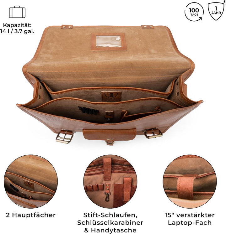 Berliner Bags Vintage Umhängetasche Berlin M aus Leder, Messenger Bag mit Laptopfach für Damen und H