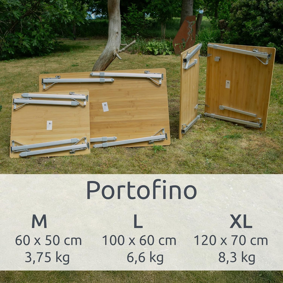 your GEAR Portofino Bambus Campingtisch XL 120x70 cm – Höhenverstellbarer Outdoor Klapptisch – Teles