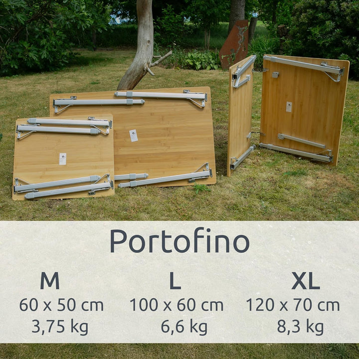 your GEAR Portofino Bambus Campingtisch XL 120x70 cm – Höhenverstellbarer Outdoor Klapptisch – Teles