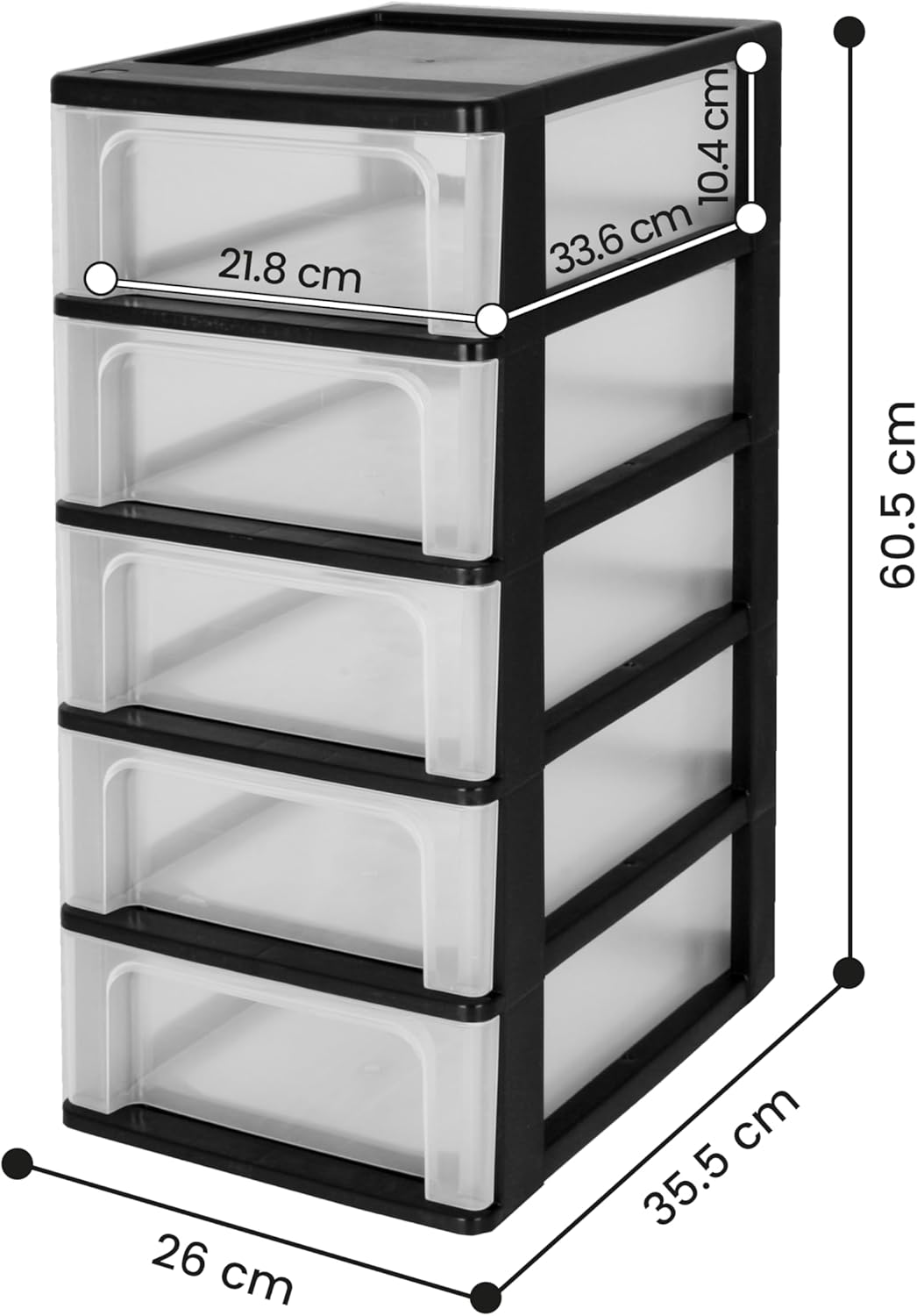 Iris Ohyama, Schubladenschrank, Schubladencontainer, 5 Schubladen mit 7 L, Format A4, durchsichtige