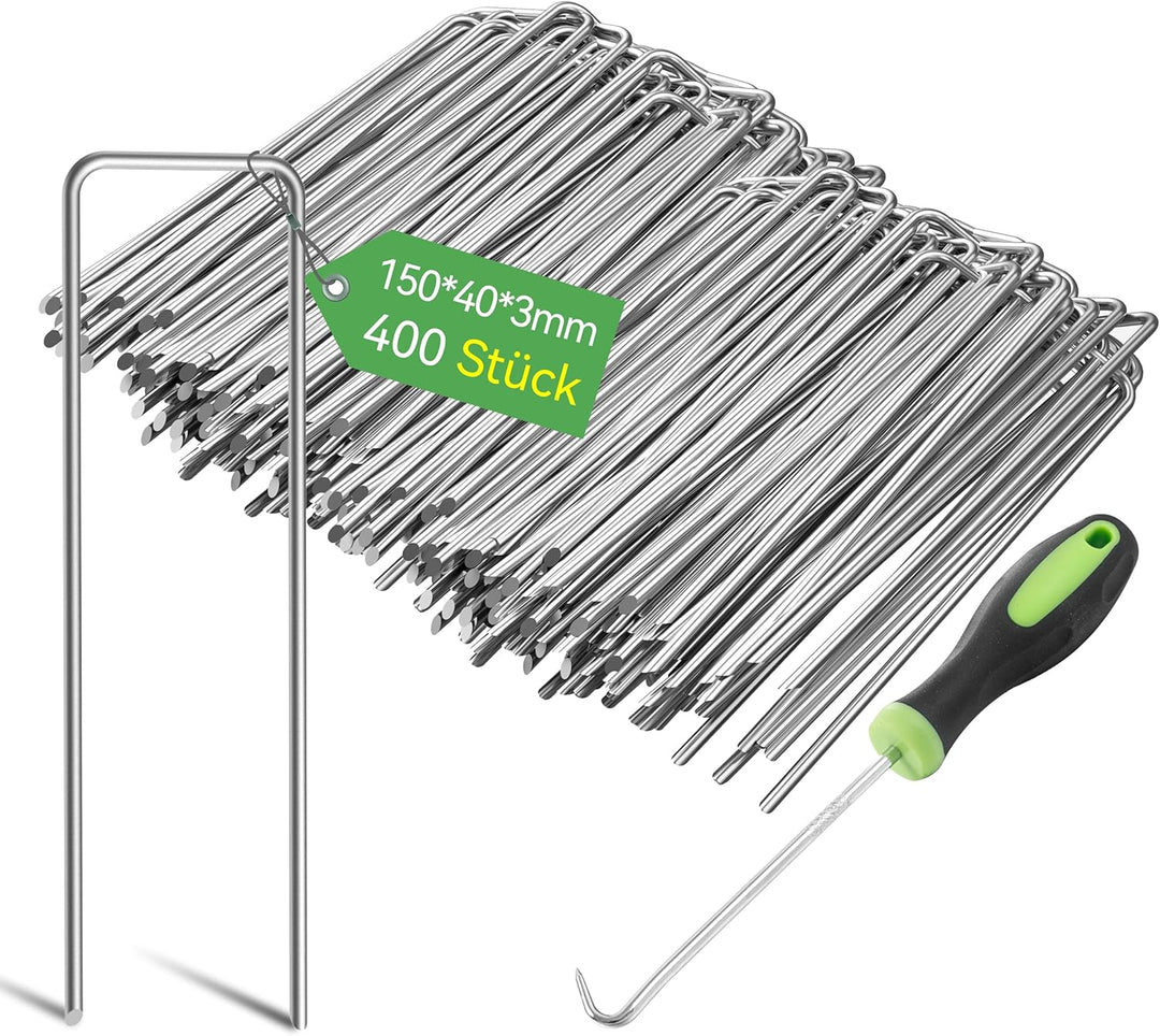 Graxury 400 Stück 15cm Ø 3mm Schwere Gartennägel Stahlpfähle - Verzinkte Stahlklammern zur Sicherung
