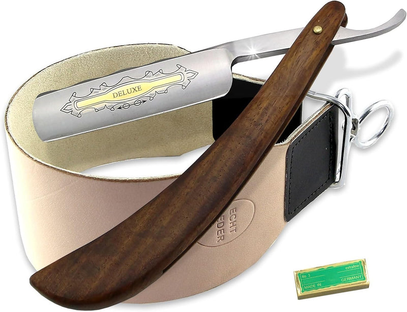 Vater Herren Geschenk Rasiermesser Set Anfänger mit Solingen Paste und extra Breitem Profi Streichri
