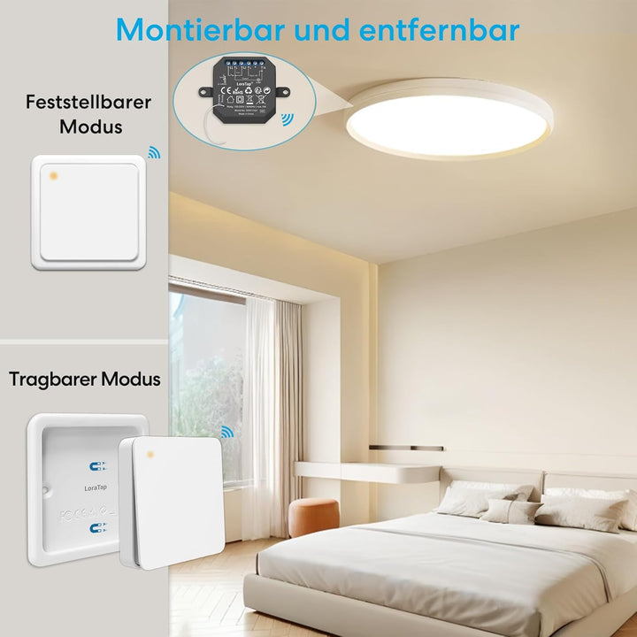 LoraTap Funk-Schalter Set Funk-Empf_nger mit Funk-Wandschalter inkl. magnetischer Wandhalterung 230V