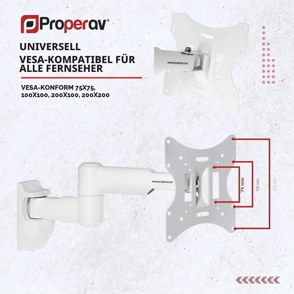 ProperAV Schwenkarm Tilt & Swivel 23-43" bis 30 kg TV-Halterung - Weiss, weiss