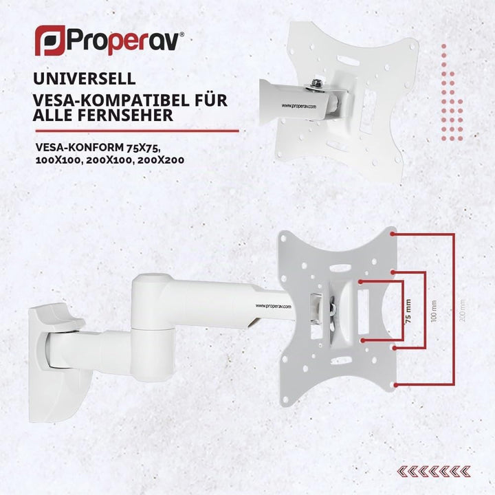 ProperAV Schwenkarm Tilt & Swivel 23-43" bis 30 kg TV-Halterung - Weiss, weiss