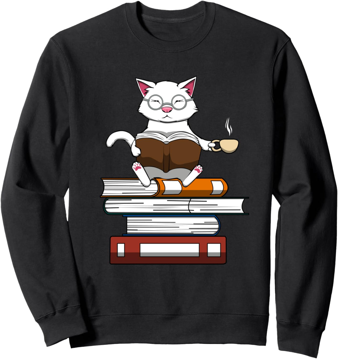 Katze Bücher und Kaffee Niedliches Kätzchen Sweatshirt