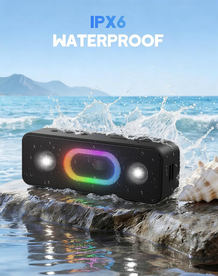 Ortizan Bluetooth Lautsprecher, Musikbox Bluetooth 5.3, Dualen Bass-Treibern, 24H Akku, 6 Lighting E