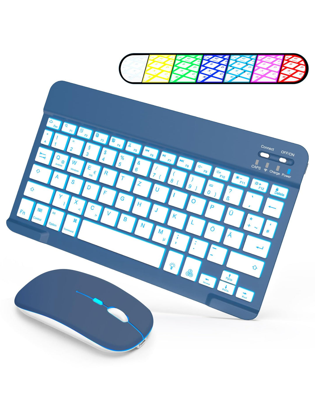 SOPPY Tastatur mit Maus kabellose Bluetooth Tastaturen mit 7-Farbiger Hintergrundbeleuchtung, Ultra
