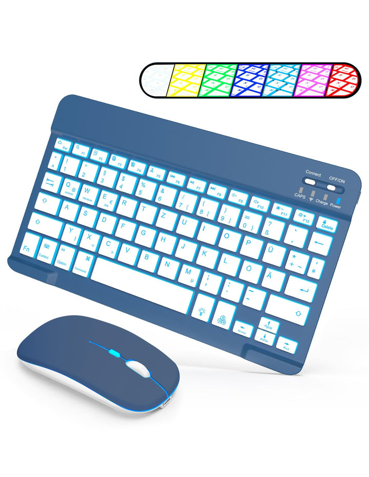 SOPPY Tastatur mit Maus kabellose Bluetooth Tastaturen mit 7-Farbiger Hintergrundbeleuchtung, Ultra