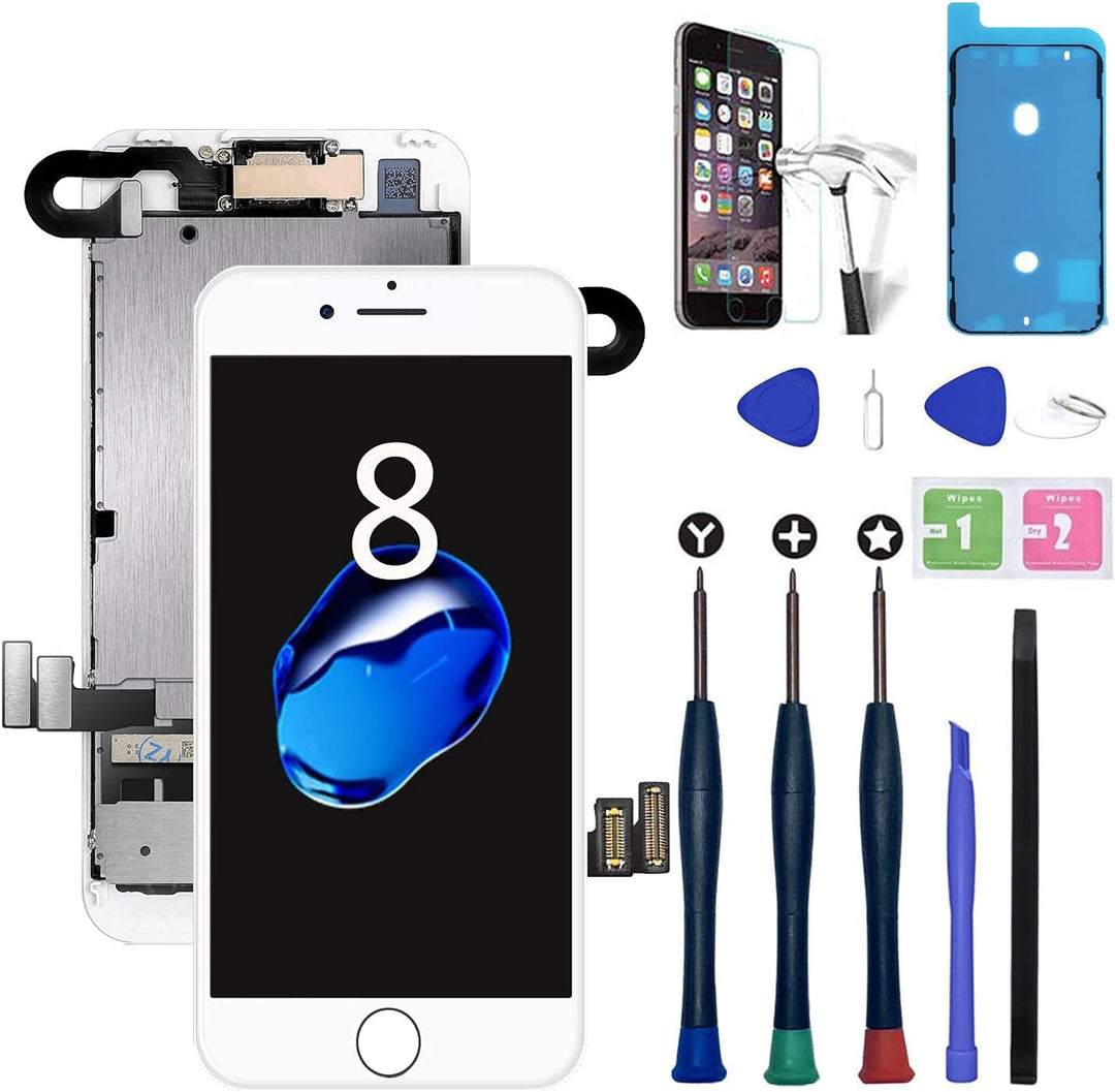 Xlhama Ersatzbildschirm Touchscreen LCD Display Kompatibel für iPhone 8 Weiss mit Reparaturwerkzeug,