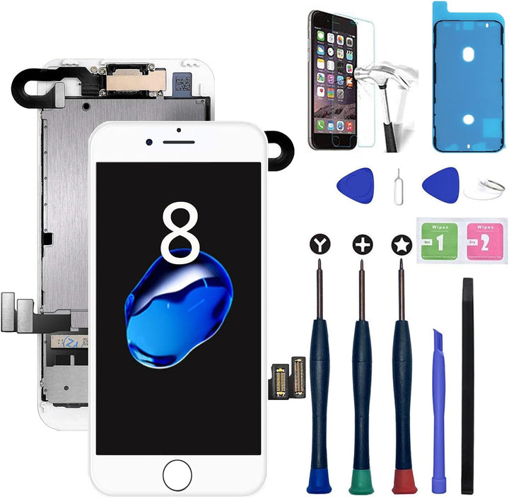 Xlhama Ersatzbildschirm Touchscreen LCD Display Kompatibel für iPhone 8 Weiss mit Reparaturwerkzeug,