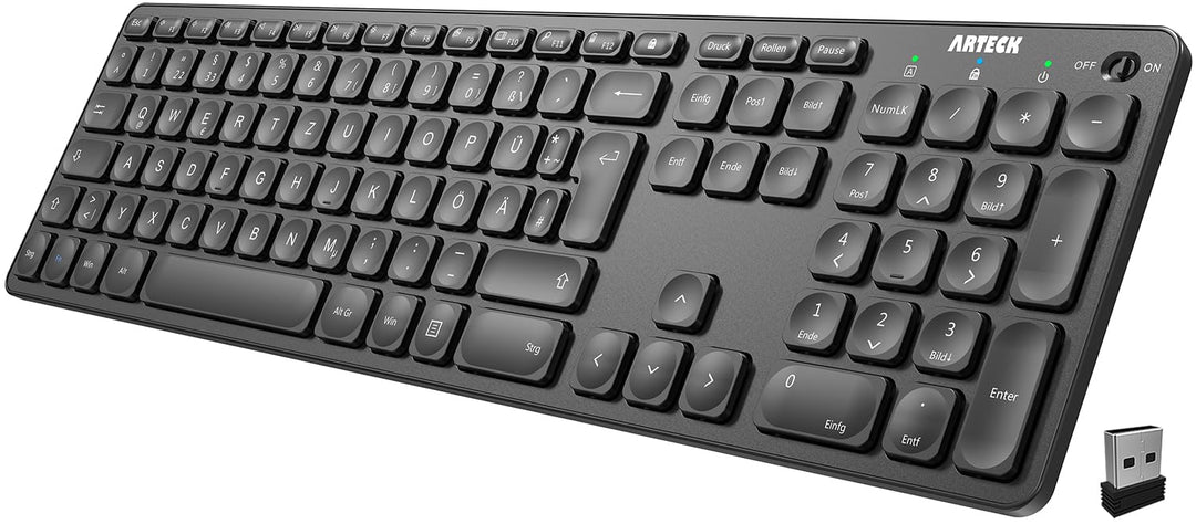 Arteck Kabellose Tastatur, Deutsches QWERTZ Layout wiederaufladbare USB Anschluss 2,4 GHz Kabellos T
