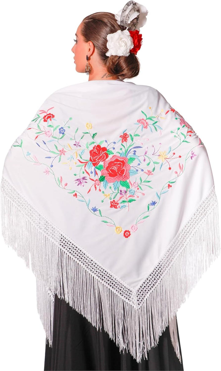 Damen Spanischer Flamenco Manila Schal 42 Grün Stickerei Schwarz, 42 Grün Stickerei Schwarz
