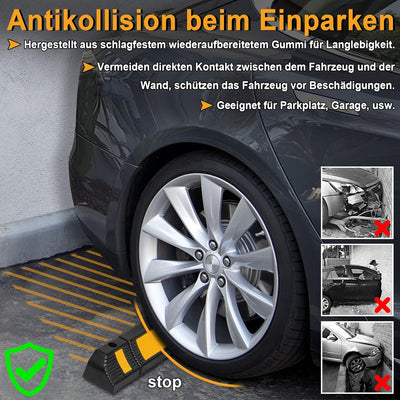 Aufun 2er Set Radstopper Parkplatzbegrenzung Anfahrschutz, Gummi Parkplatz-Markierung mit Gelb Refle