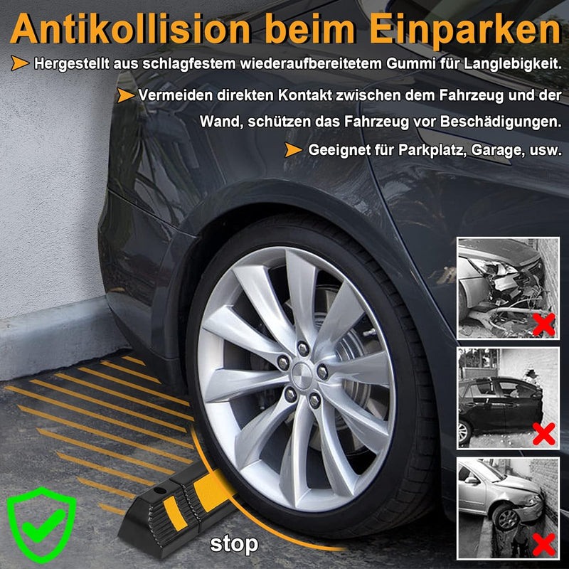 Aufun 2er Set Radstopper Parkplatzbegrenzung Anfahrschutz, Gummi Parkplatz-Markierung mit Gelb Refle