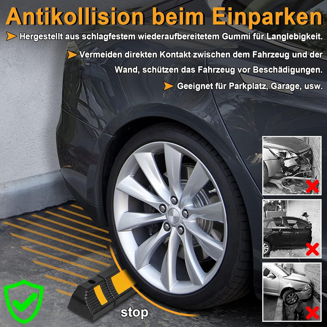 Aufun 2er Set Radstopper Parkplatzbegrenzung Anfahrschutz, Gummi Parkplatz-Markierung mit Gelb Refle
