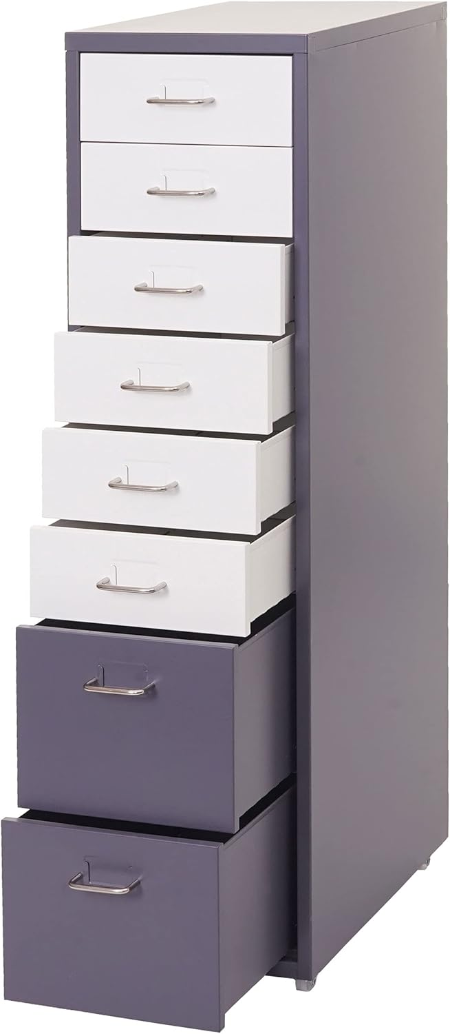 Mendler Rollcontainer Boston T851, Schubladenschrank Stahlschrank, 110x28x41cm 8 Schubladen - dunkel