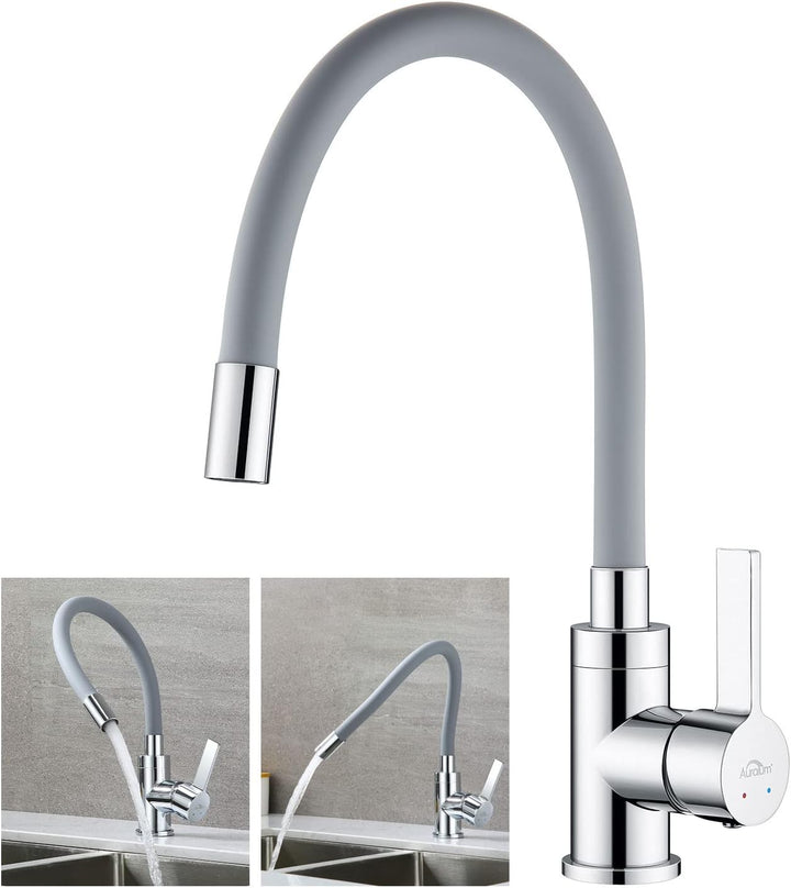 Küchenarmatur mit Flexibler Silikonschlauch, Auralum Hochdruck Wasserhahn Küche, Armatur Küche 360°