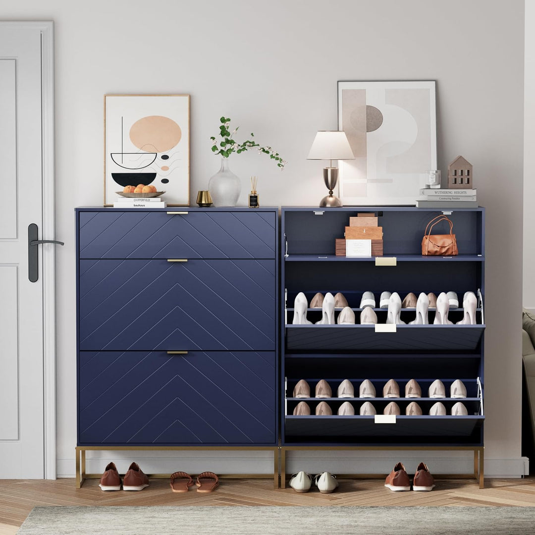 UEV Schuhschrank mit 3 Klappen schmal Schuhablage Schuhkommode Schuhregal Schuhkipper Platzsparend,