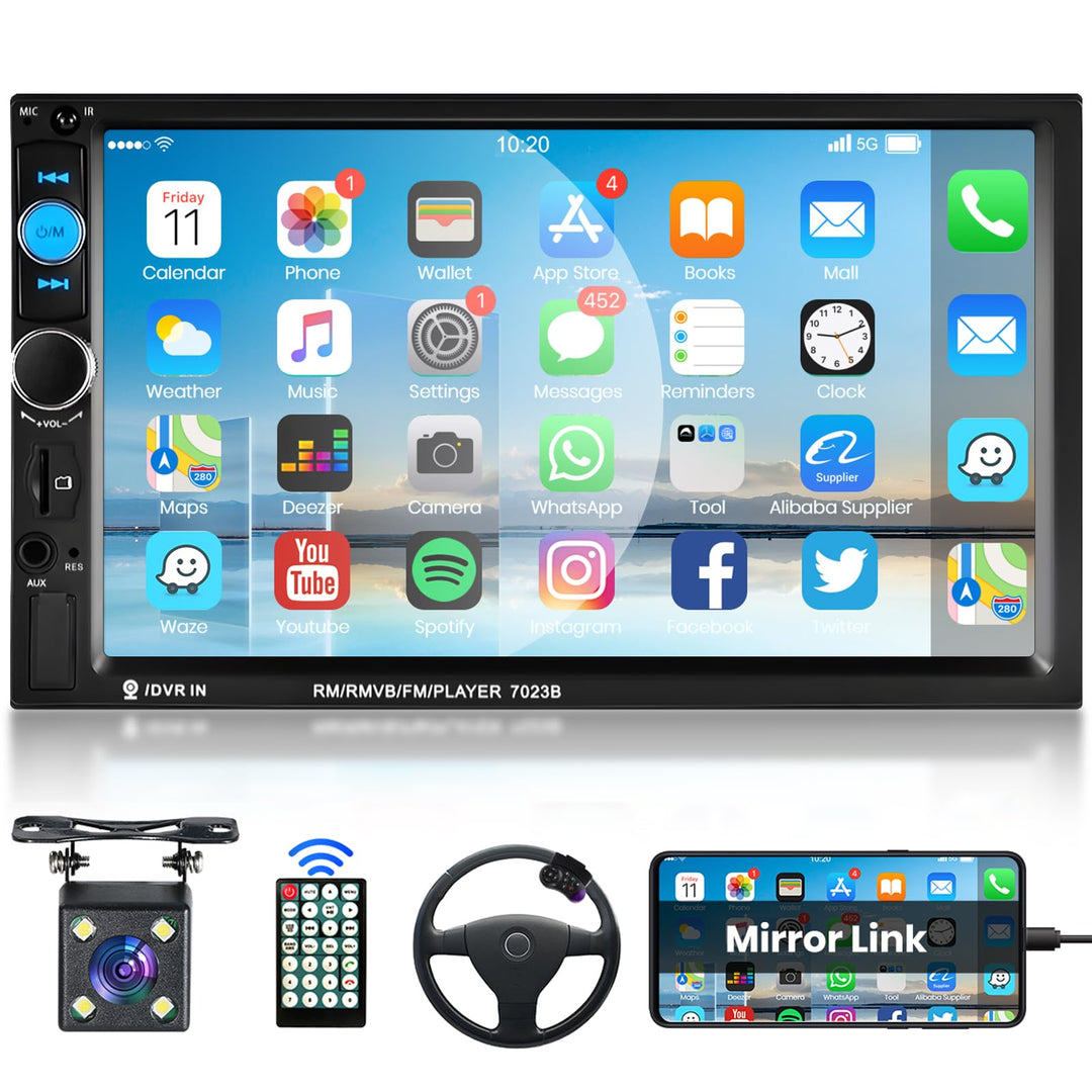 Podofo 2 Din Autoradio Bluetooth mit Bildschirm 7'' Mirror Link Für IOS/Android Bluetooth Freisprech