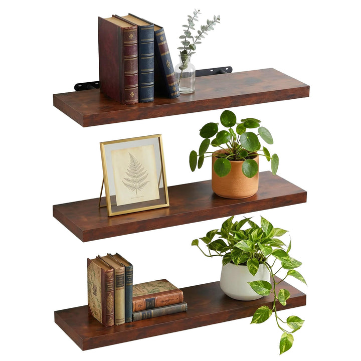 Relaxdays Wandregal, 3er Set, HBT 4 x 100 x 23 cm, Holzoptik, Metall, Wandbretter Wohnzimmer, Flur,