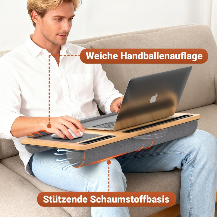 Laptoptisch mit Mauspad, Handgelenkauflage & Handyhalter Laptopkissen für Bett und Sofa Passend für
