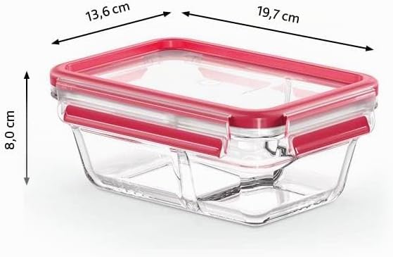 EMSA Clip & Close Glas Frischhaltedose, rechteckig, 0,8 L, 100 Prozent dicht, rutschfestes Stapeln,