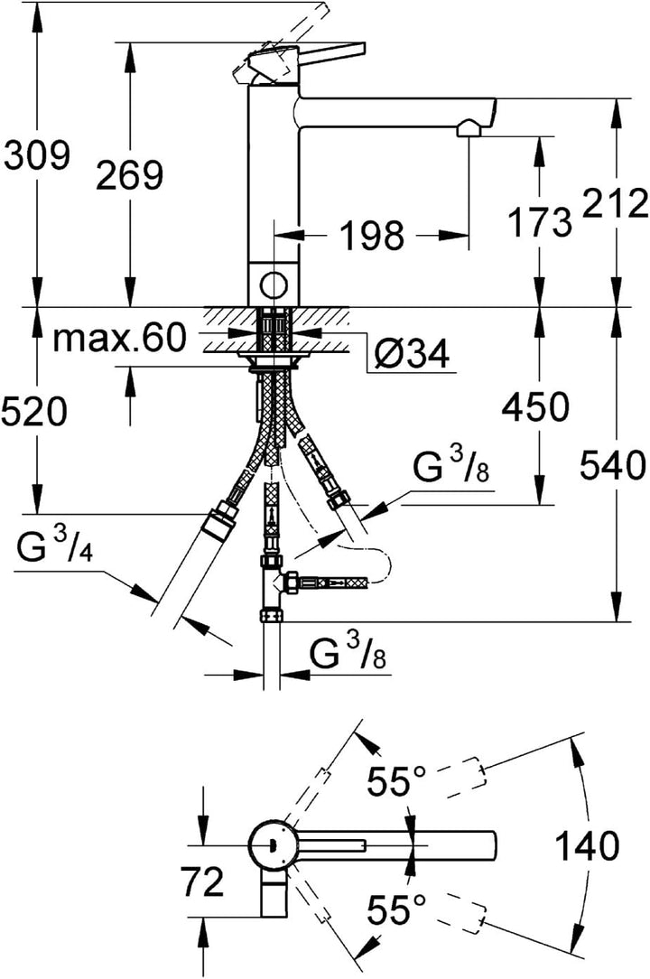 GROHE Concetto Küchenarmatur, mittelhoher Auslauf, Schwenkbereich 140°, Geräteabsperrventil 31209001