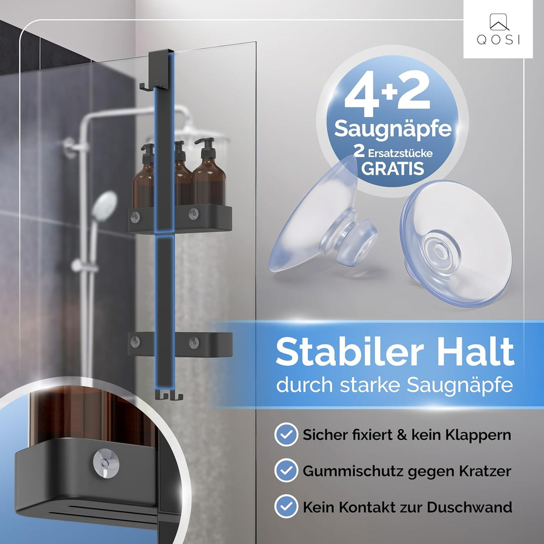QOSI Duschablage zum Hängen als Set Inkl. 3x Shampoo Flaschen Seifenspender | Duschregal mit 2 Dusch
