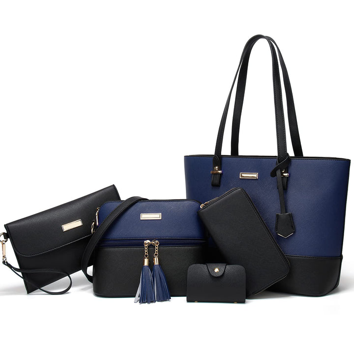 AILLOSA Handtasche Damen Gross Handtaschen Set Für Frauen Umhängetasche Taschen 5-blau&amp;schwarzs, 5-b