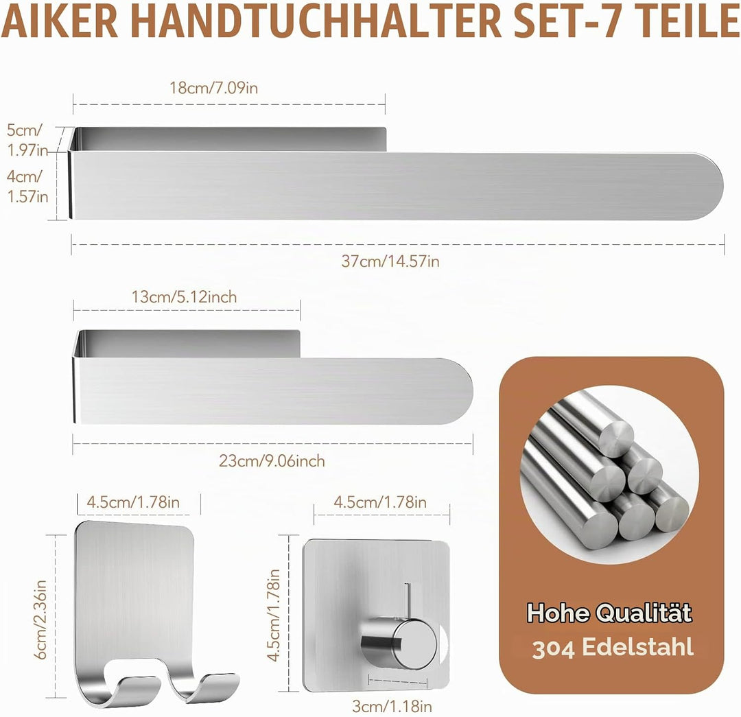 AIKER Handtuchhalter,7PCS Handtuchhalter Ohne Bohren,verdickter Hochwertiger Edelstahl 304 Badezimme