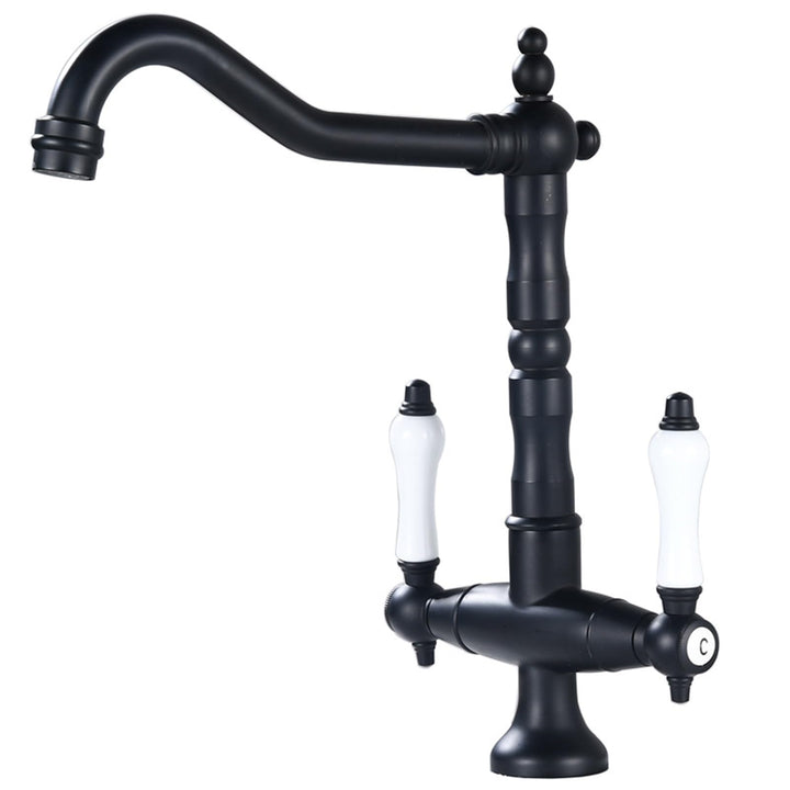 Wasserhahn Küche Antikes Schwarz,Hoch Waschtischarmatur Retro,Zweigriffmischer Badezimmer Waschbecke