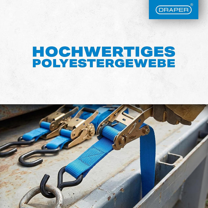 DRAPER rtdsb/4 375 kg Ratschenmechanismus Tie Down Strap Set, blau, 4-tlg.