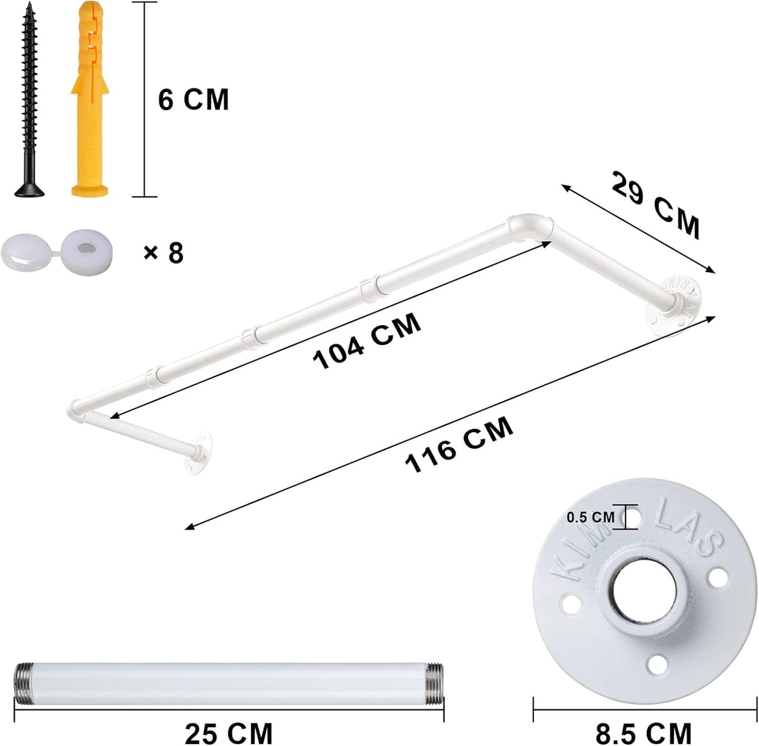 Kleiderstange Wandmontage 100cm, Industrielle Rohre Metall Garderobenstange Wand für Kleiderbügel, A